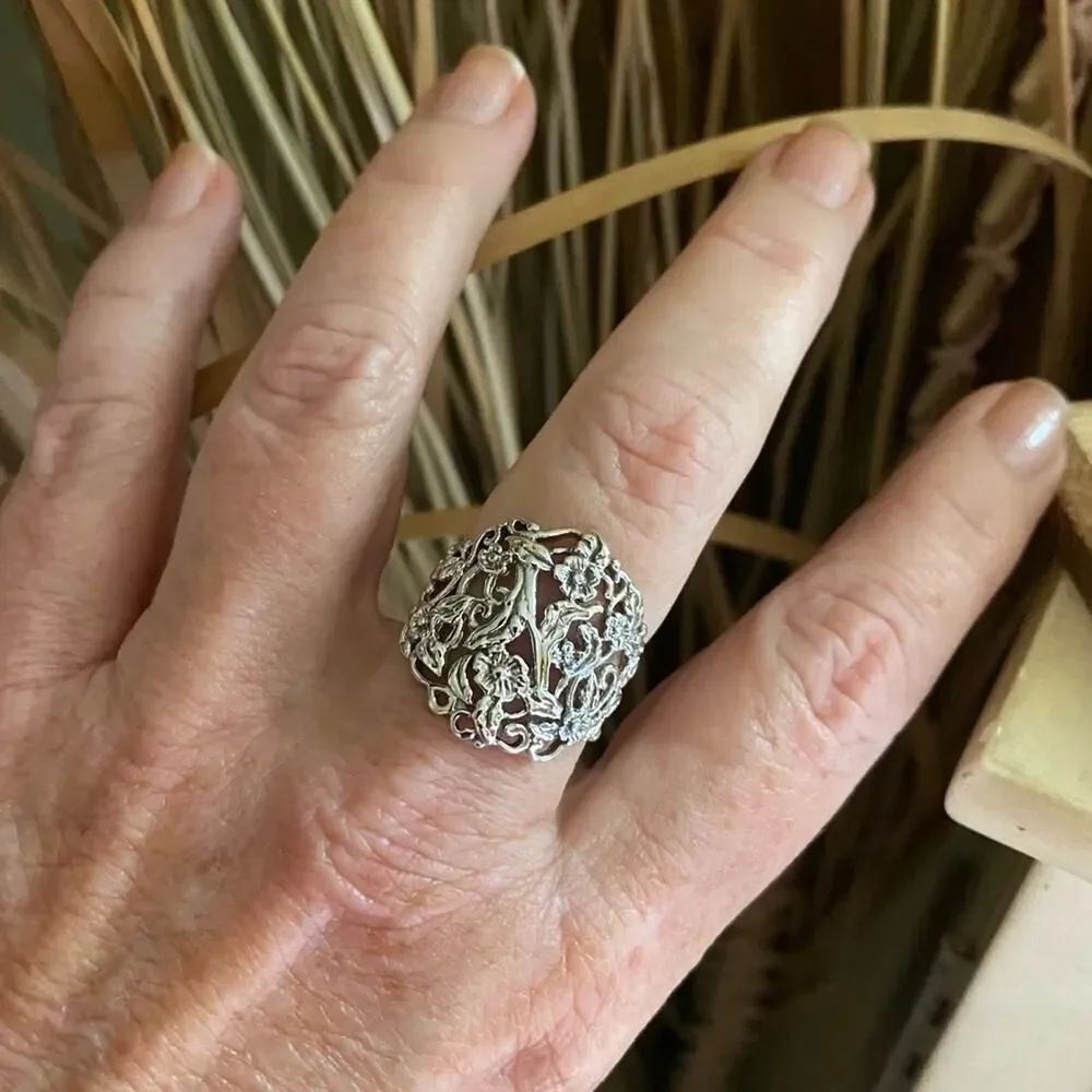 Plumeria Sterling Silver Ring Floral Ring Boho Ring